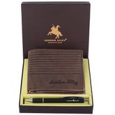 London Alley Drake Vintage  RFID Blocking Leather Wallet & Pen Combo Gift Set for Men